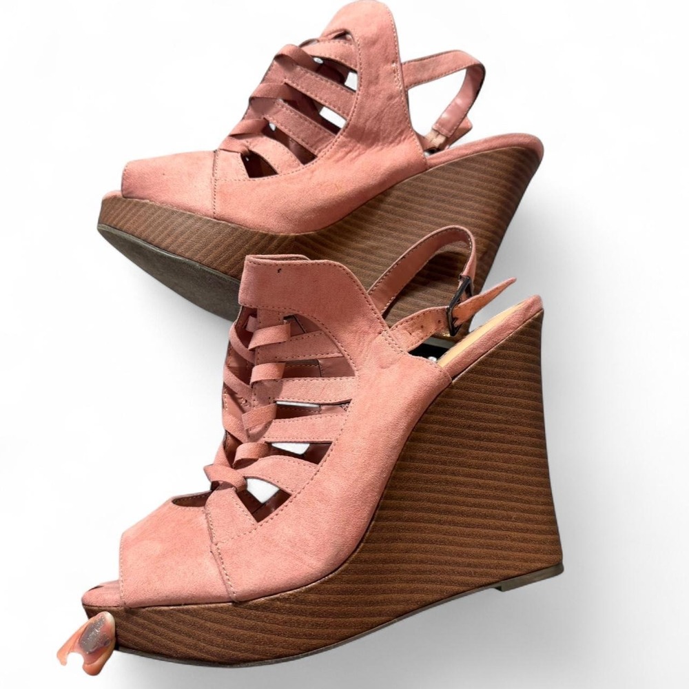 Dollhouse Pink Gladiator Platform Wedges Y2K Mcbling Cutout Sandals Size 9.5
